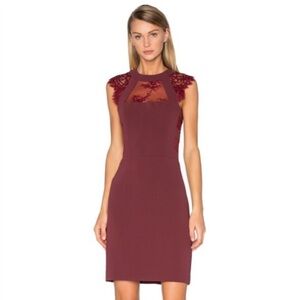 The Kooples Crepe Back Satin & Lace Dress Burgundy/Maroon XXS
